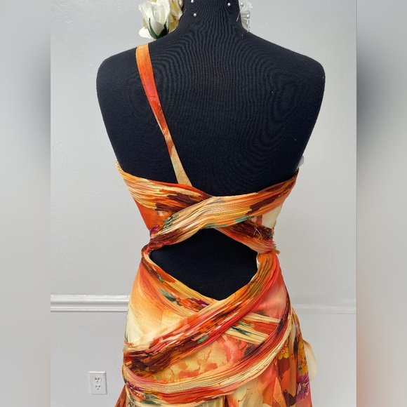 NWOT Dave & Johnny One Shoulder Hi-Lo Gown Size 11/12 Multi color print - Picture 2 of 9